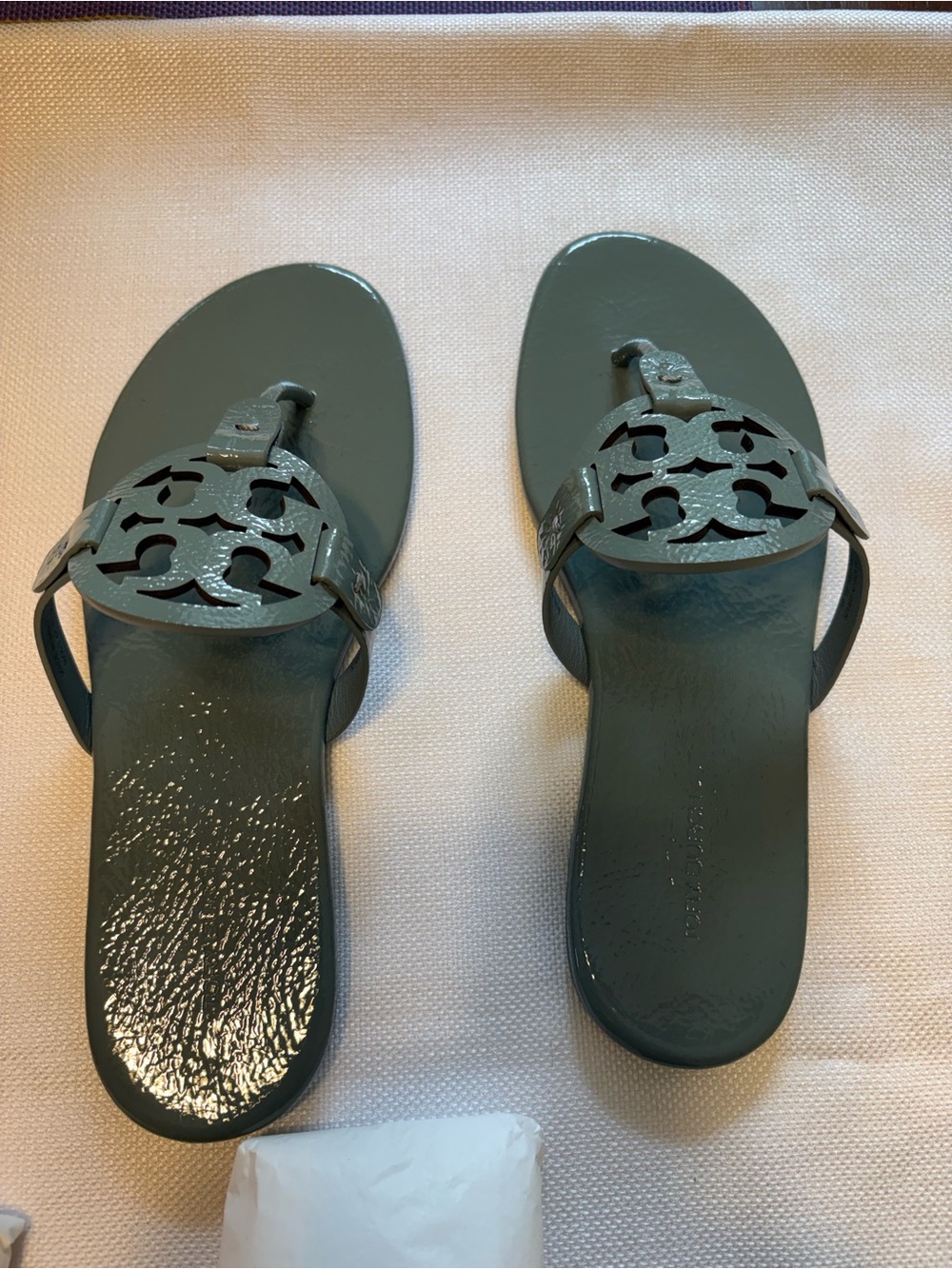 Tory Burch Miller Soft Cow Patent New Arctic/Blue Sandals. New Never Worn.